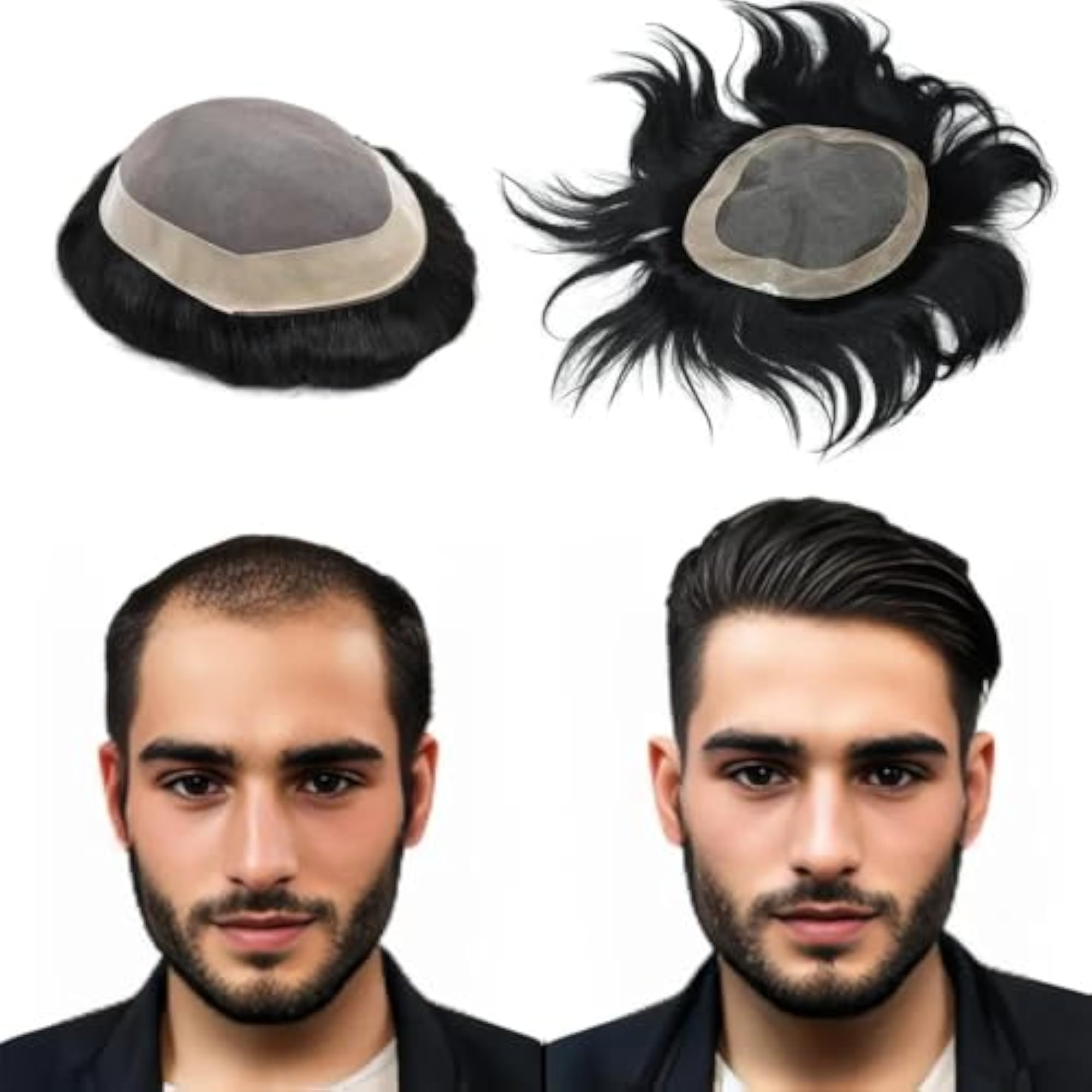 Men's Natural Human Hair Patch Wig, 100% Real Skin Feel